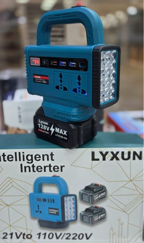 اینورتر شارژی هوشمند تبدیل برق ۲۲۰ ولت دسته دار با باطری ۱۲۸ ولت برند lyxun