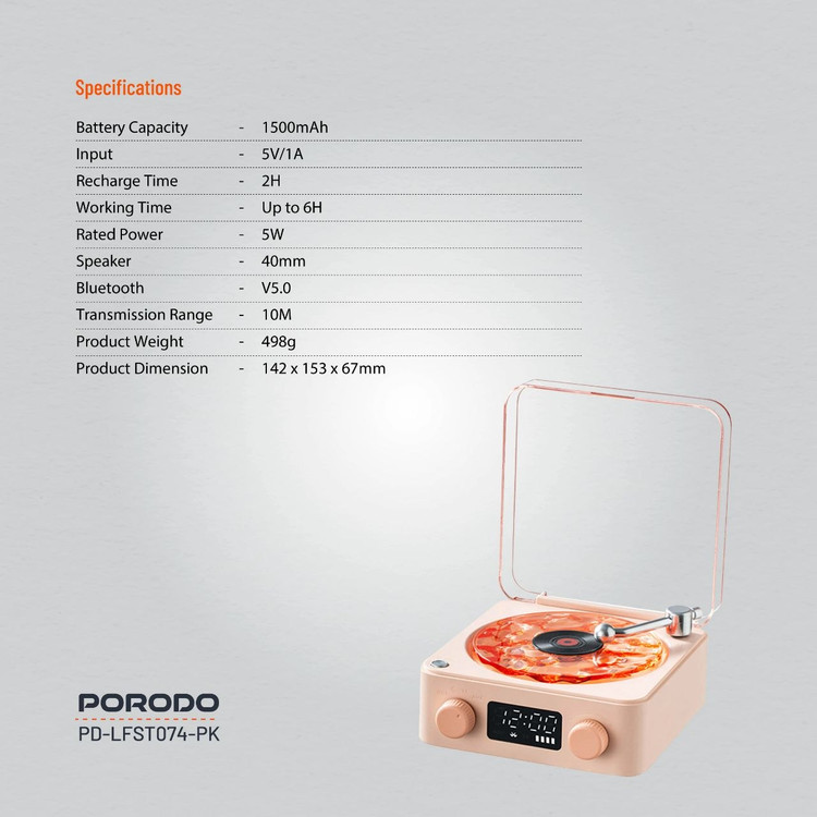 اسپیکر بلوتوثی طرح گرامافون porodo