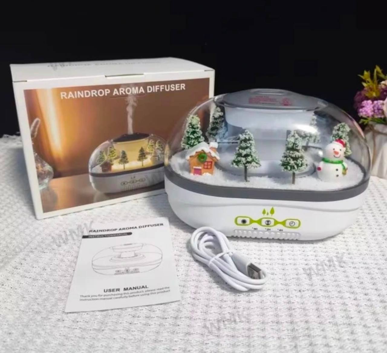 دستگاه بخور سرد و دیفیوزر معطرکننده (Raindrop Aroma Diffuser) با طرح مینیاتوری زمستانی 🏠☃️