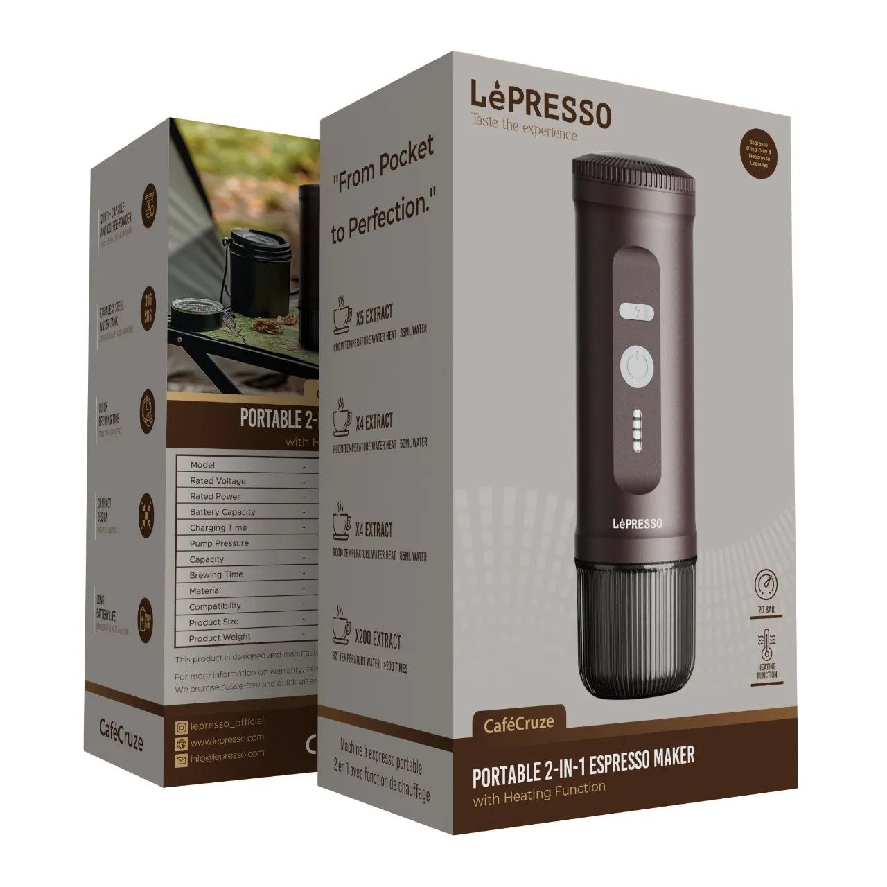 اسپرسوساز شارژی  LePRESSO مدل LPCFFPCM0095 قابلیت گرم کردن آب