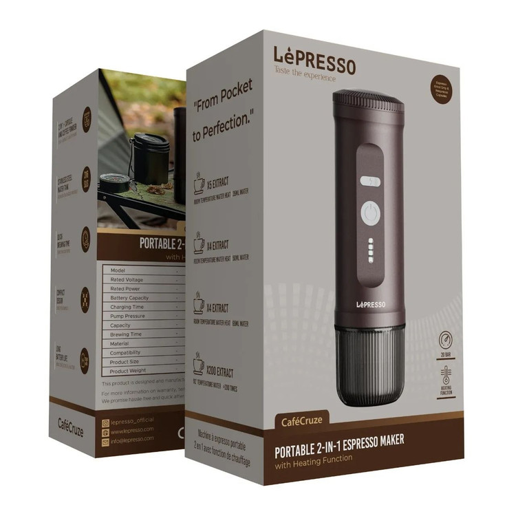 اسپرسوساز شارژی LePRESSO مدل LPCFFPCM0095 قابلیت گرم کردن آب