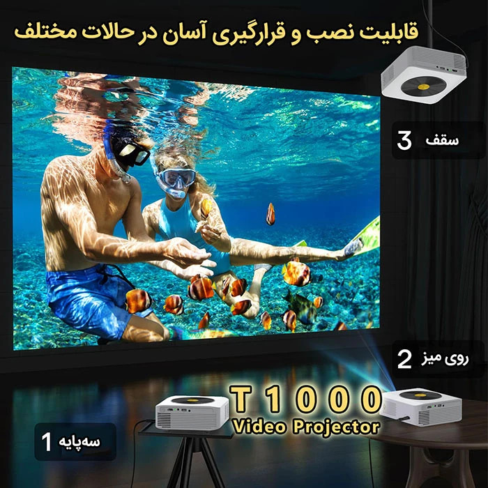 ویدیو پروژکتور T1000 با کیفیت 4k و روشنایی بالا با یک سال گارانتی شرکت