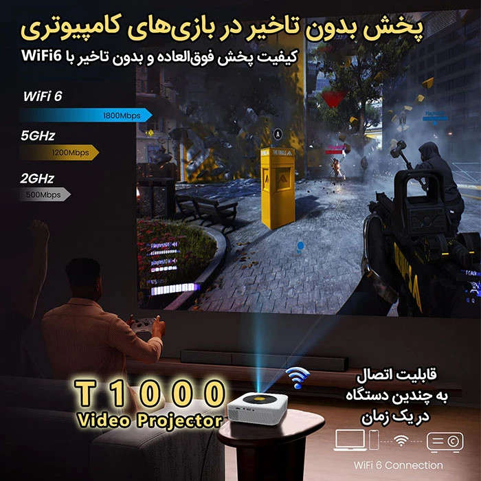 ویدیو پروژکتور T1000 با کیفیت 4k و روشنایی بالا با یک سال گارانتی شرکت